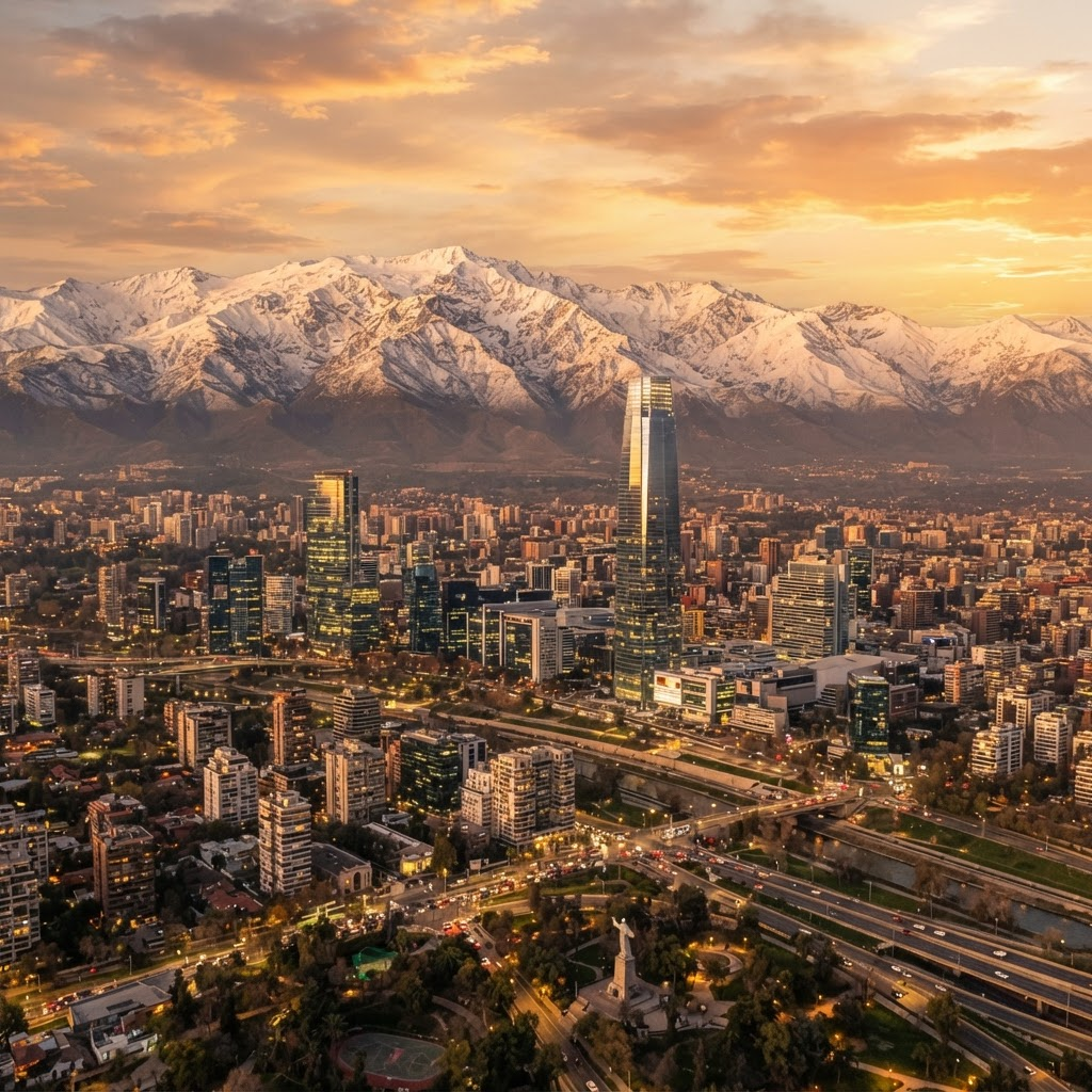 Vista panorámica de Santiago de Chile con la cordillera de los Andes al fondo